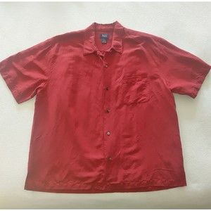 G.H. Bass Short Sleeve Button Down Shirt Men's XL 51% Linen 49% Silk Blend Red
